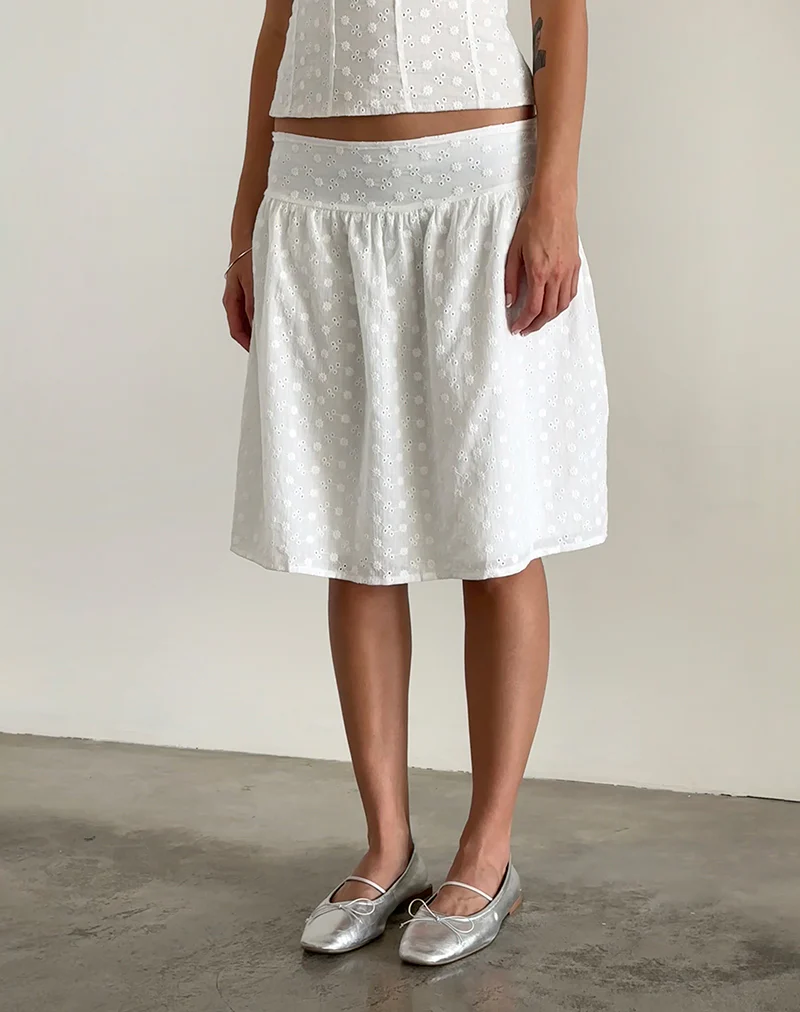 Aristia Midi Skirt in Woven Broderie White - Image 2