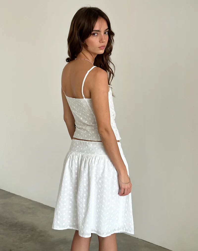 Aristia Midi Skirt in Woven Broderie White - Image 3