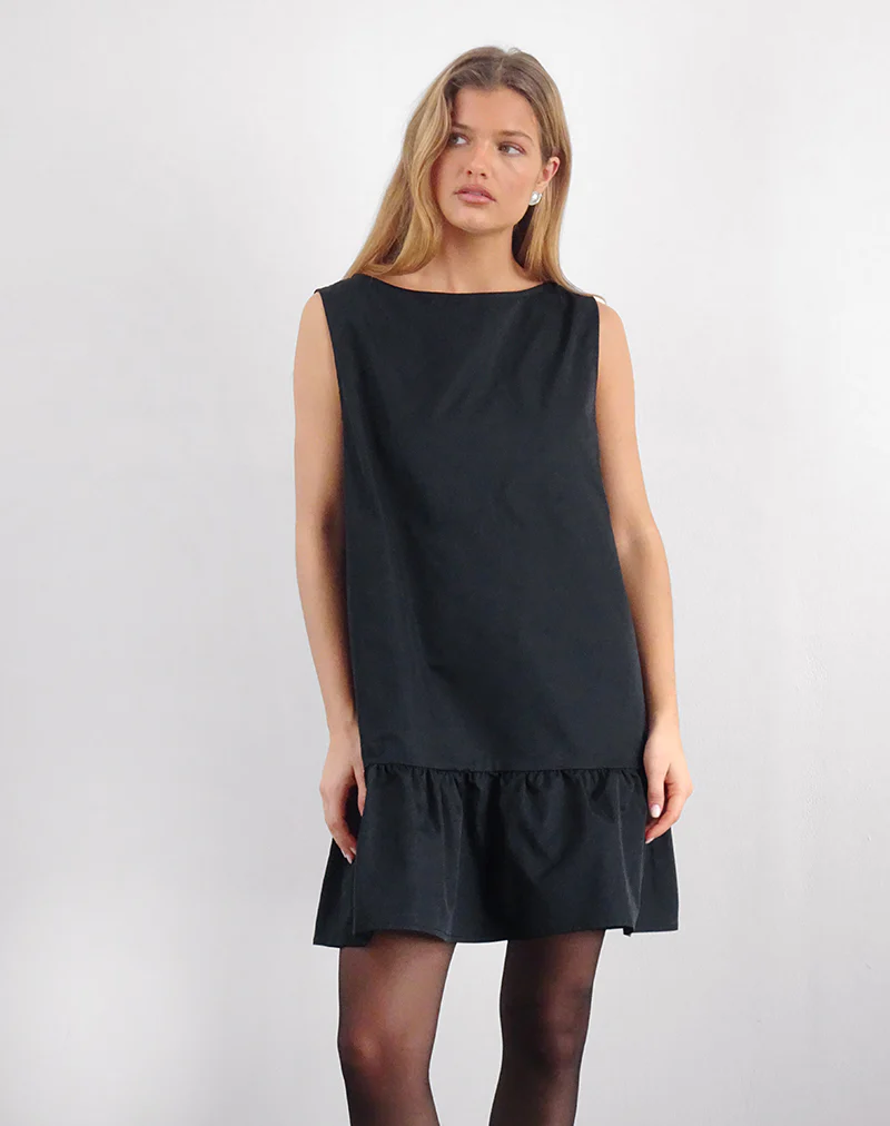 Arkana Babydoll Mini Dress in Black Taffeta - Image 5