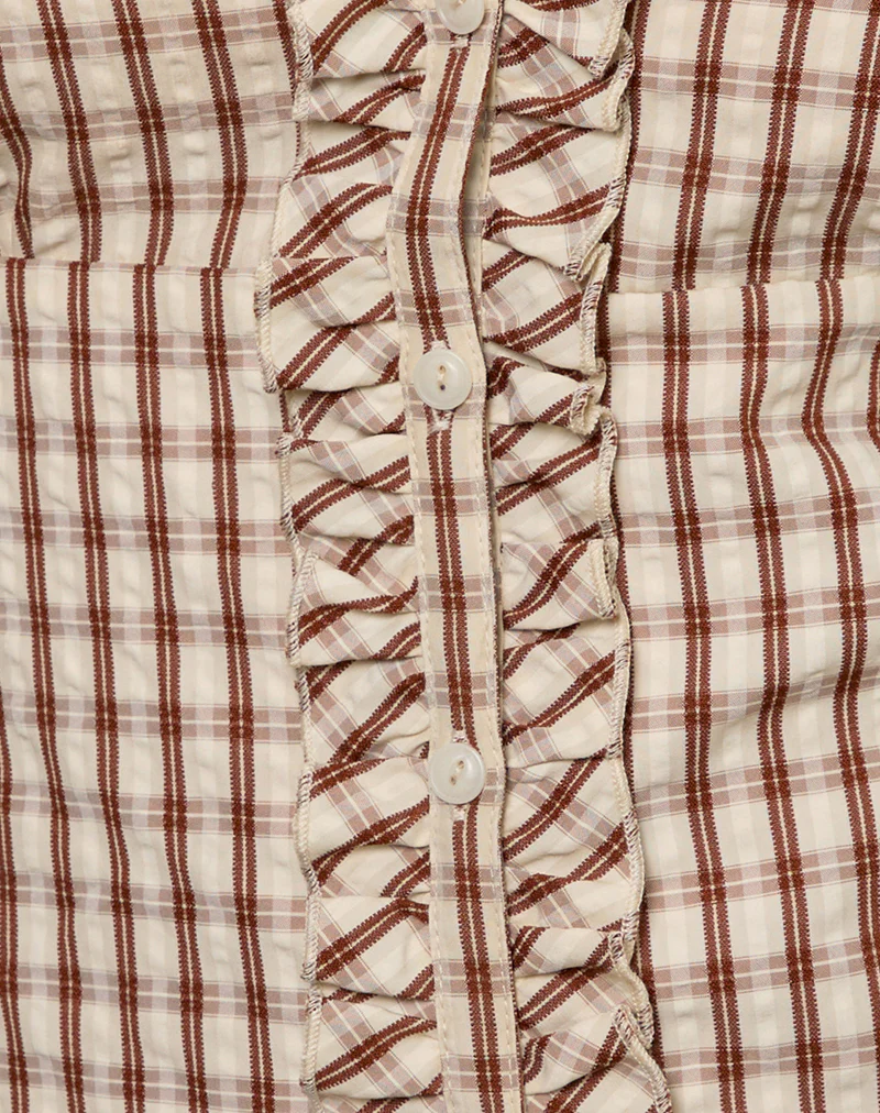 Arla V Neck Blouse in Brown Check - Image 6