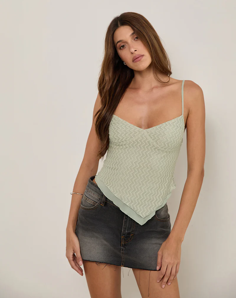 Arlina Cami Top in Zigzag Mesh Sage - Image 3