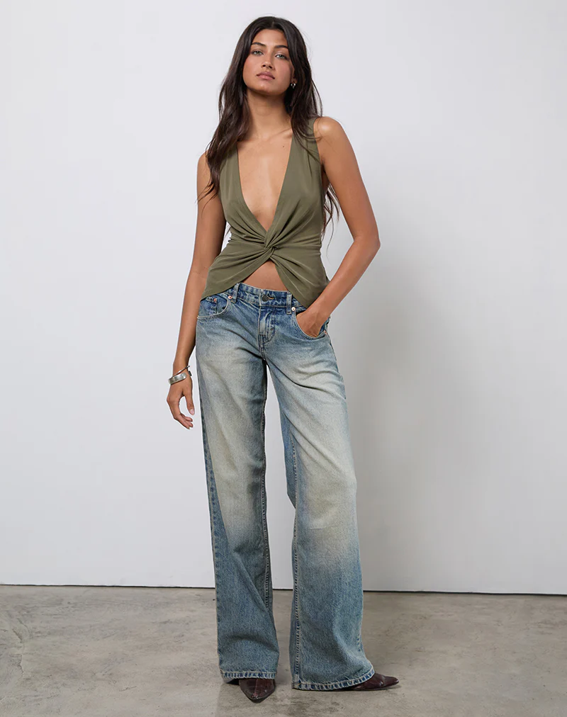 Arlys Twist Detail Top in Cupro Khaki - Image 4