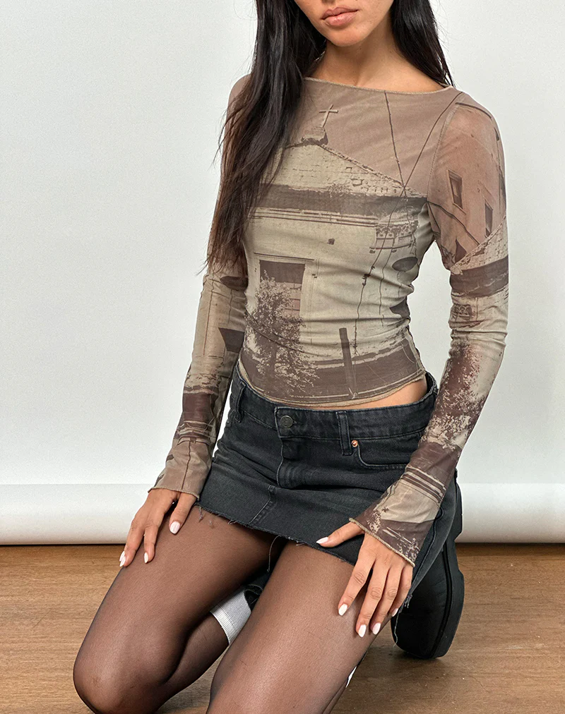 Armali Long Sleeve Top in Abstract Historical Green - Image 4