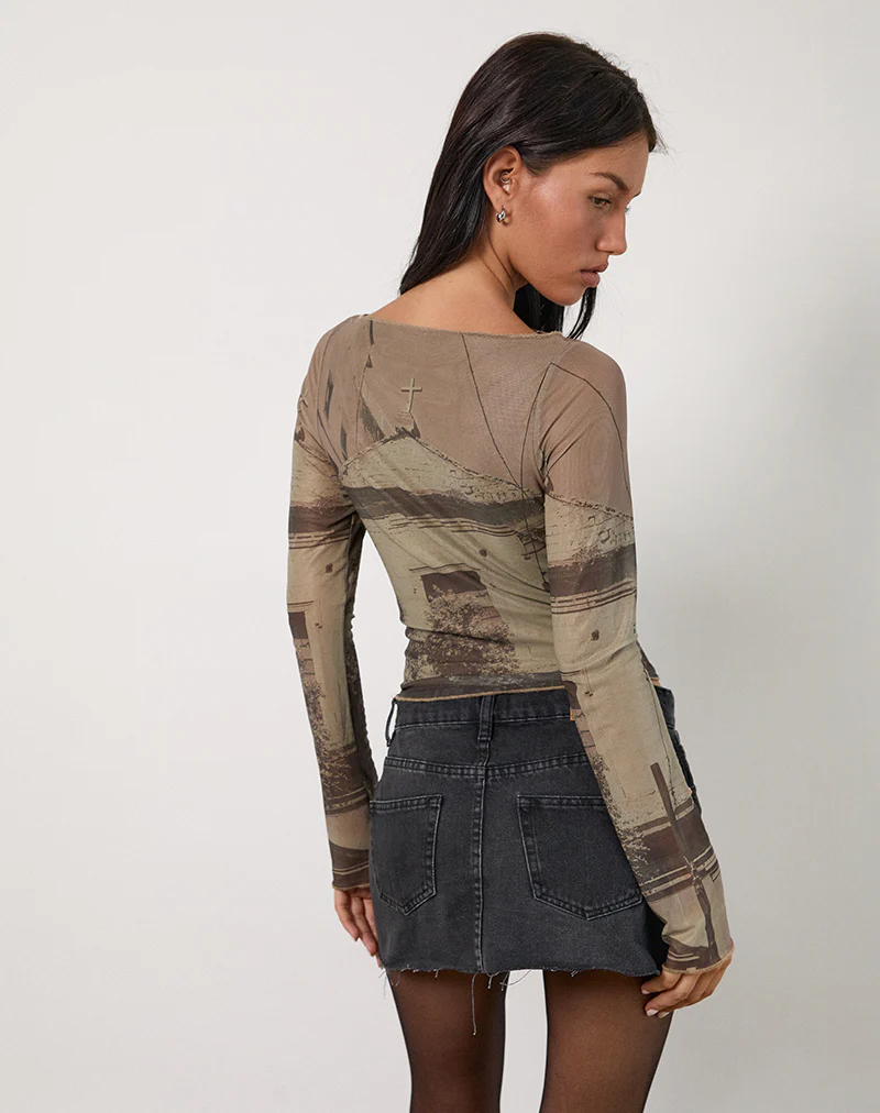 Armali Long Sleeve Top in Abstract Historical Green - Image 6