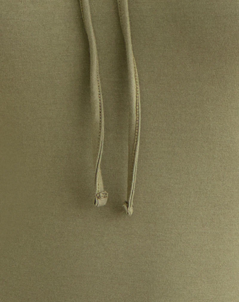Armel Long Sleeve Keyhole Top in Rayon Jersey Khaki - Image 6