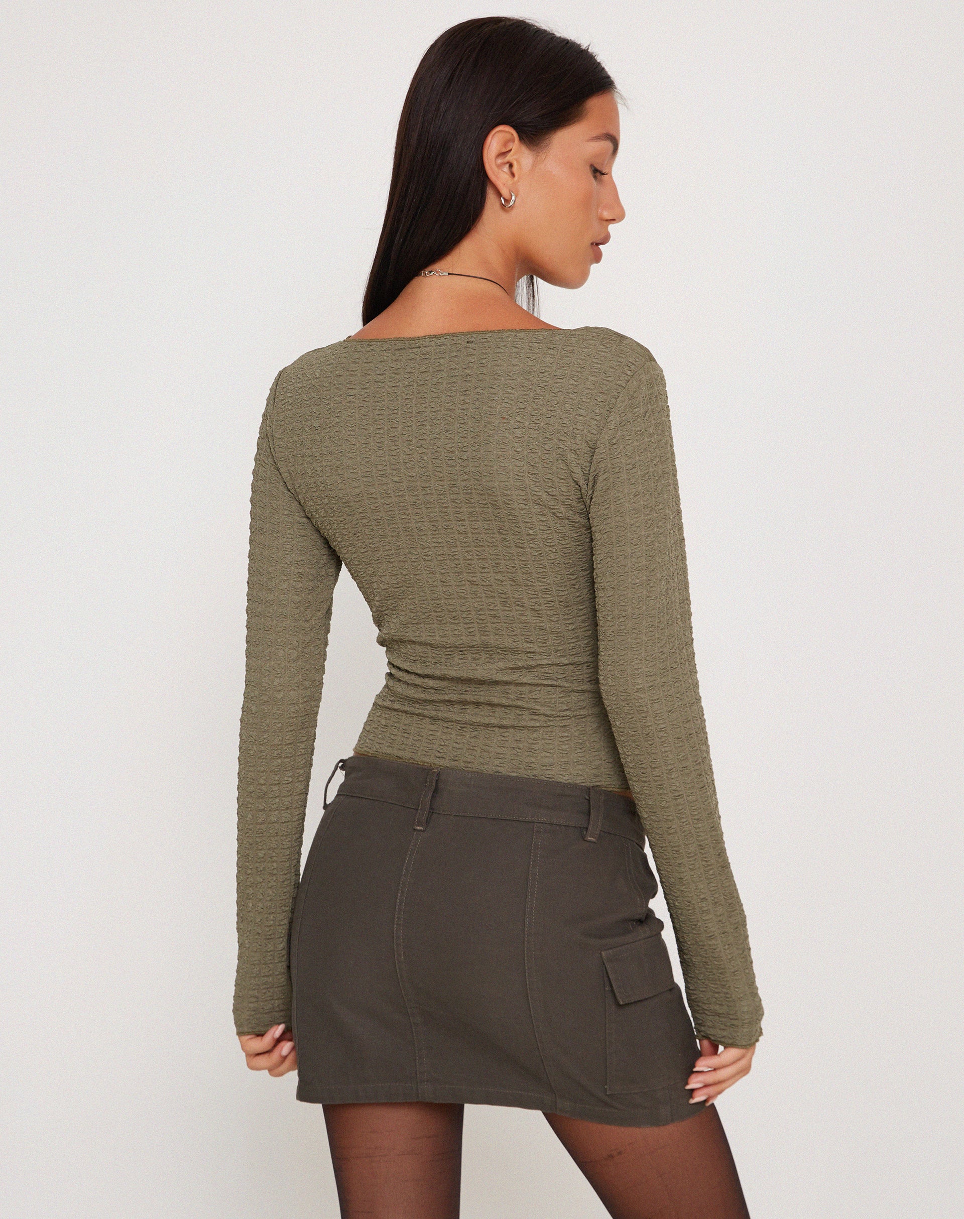 Armina Long Sleeve Top in Khaki - Image 2