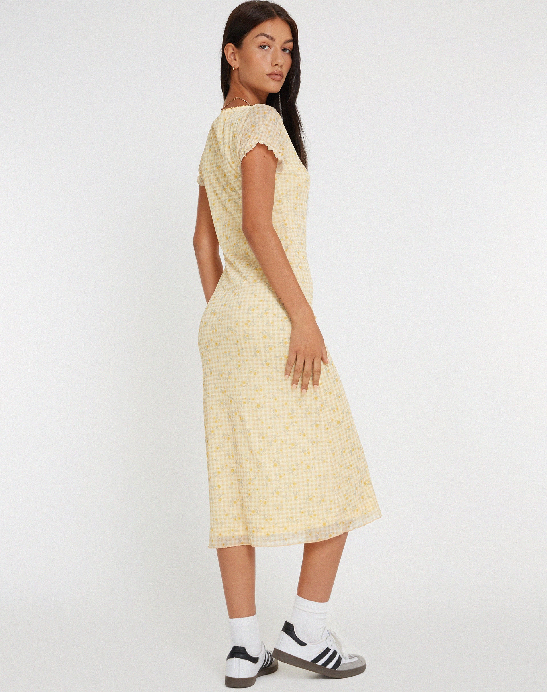 Aroha Midi Dress in Gingham Floral Yellow - Image 2