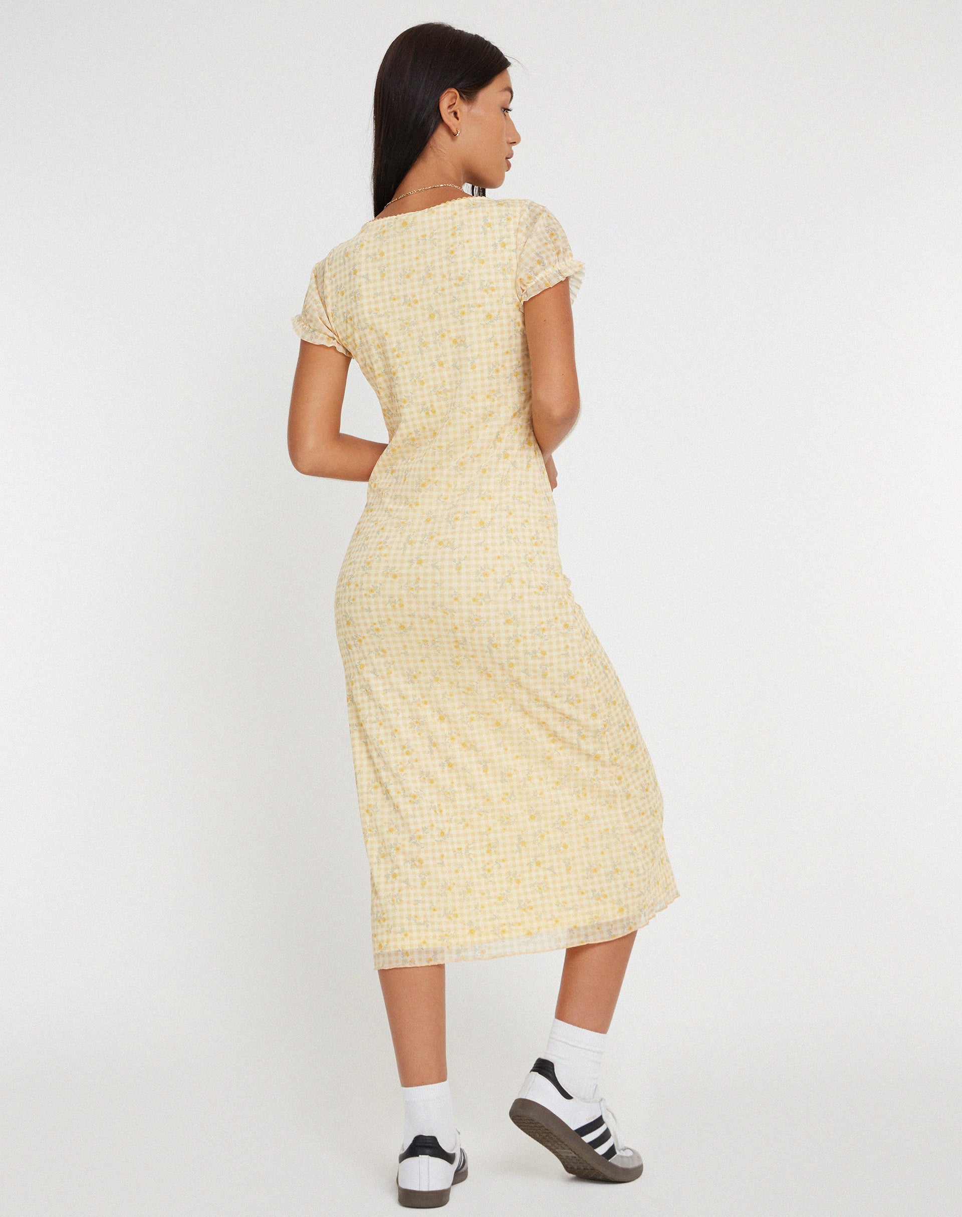 Aroha Midi Dress in Gingham Floral Yellow - Image 4