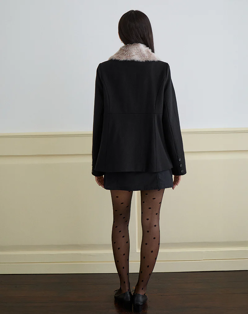 Arsil Double Breasted Coat in Black Wool - Image 5
