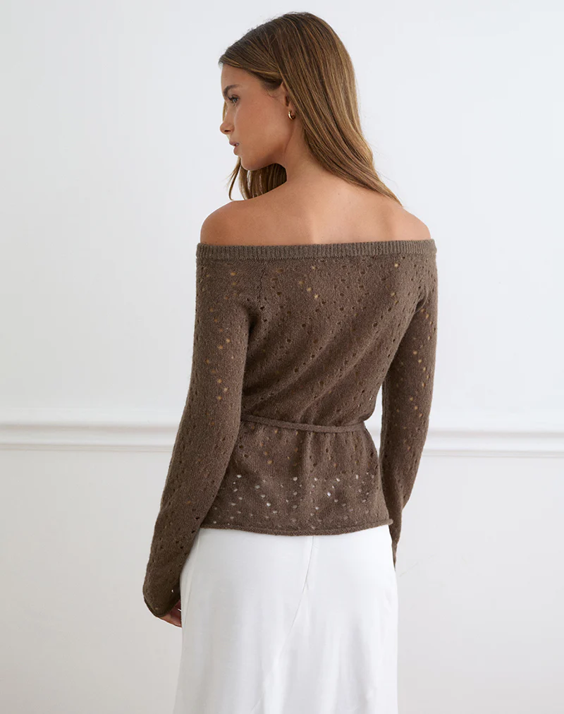 Arutala Long Sleeve Top in Knit Brown - Image 3