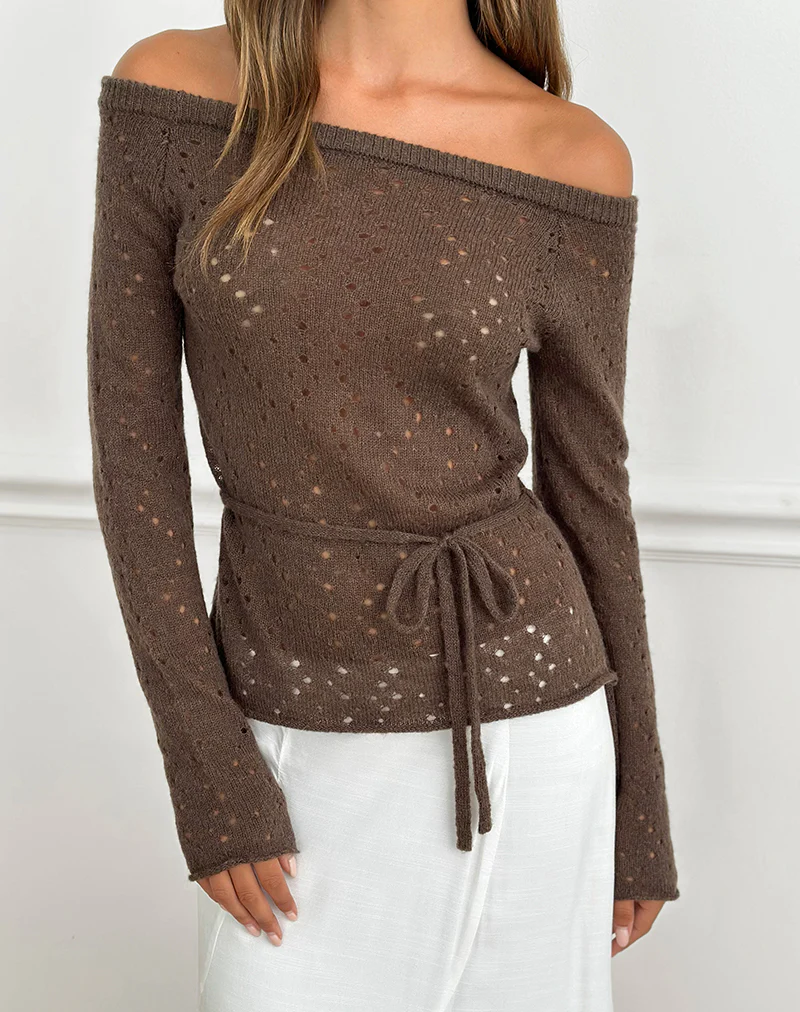 Arutala Long Sleeve Top in Knit Brown - Image 4
