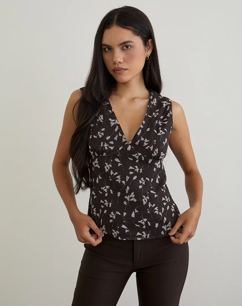 Asali Top in Flower Chiffon Brown - Image 3
