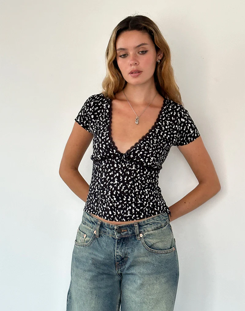 Asani Top in Black Ditsy Romance - Image 3