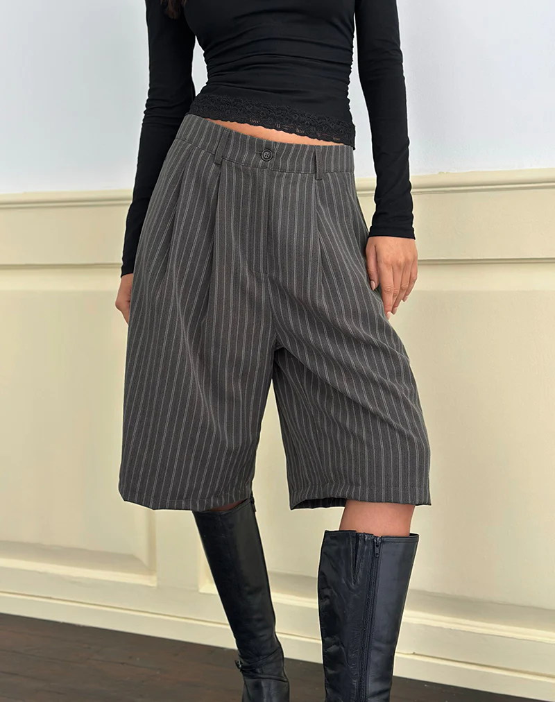 Asha Short in Pinstripe Charcoal - Image 3