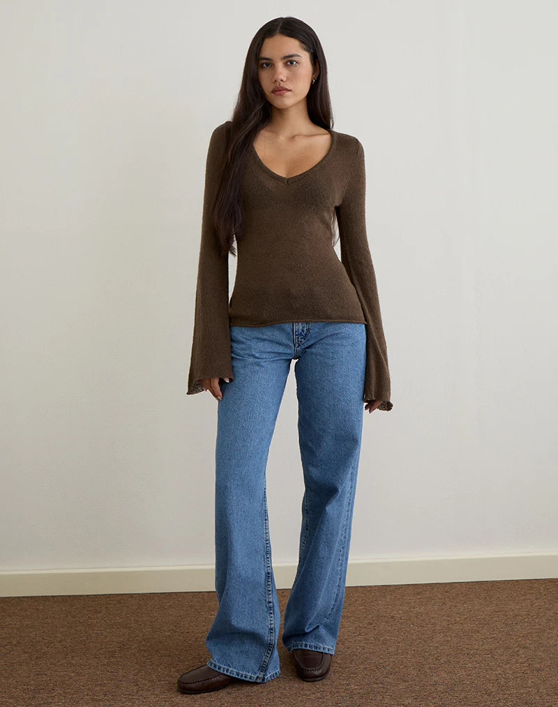 Ashla Top in Sheer Knit Dark Chocolate - Image 2