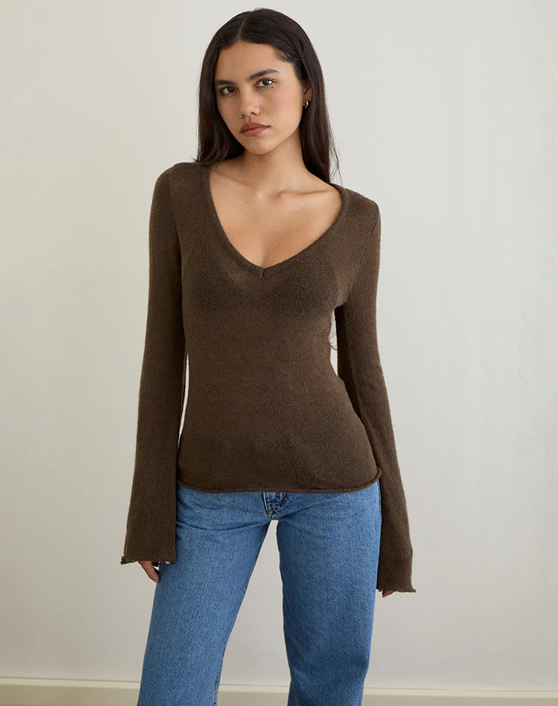 Ashla Top in Sheer Knit Dark Chocolate - Image 4