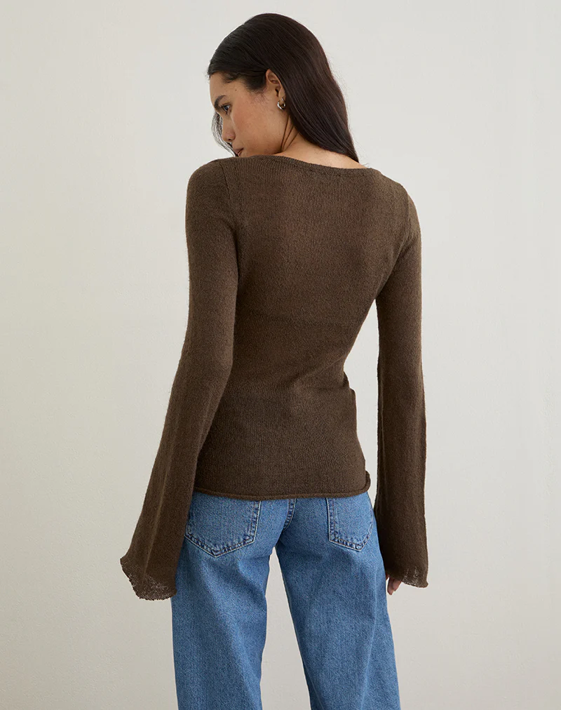 Ashla Top in Sheer Knit Dark Chocolate - Image 5