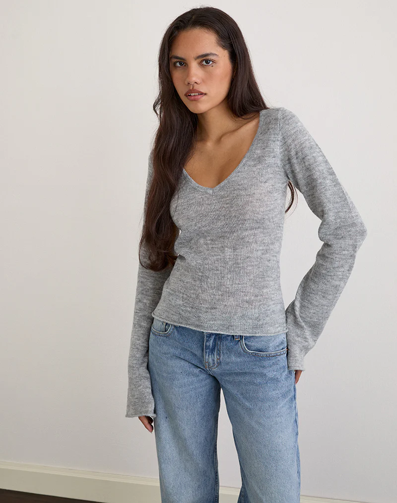 Ashla Long Sleeve Top in Sheer Knit Grey - Image 4