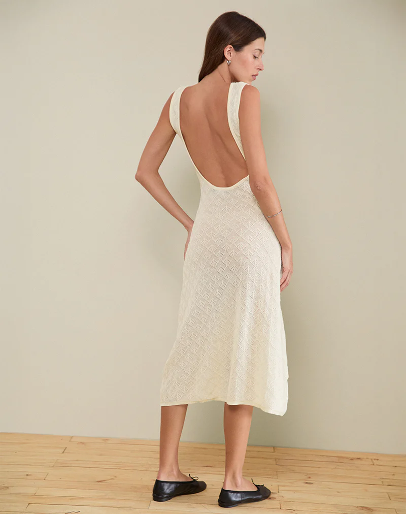 Ashtin Midi Dress in Pointelle Ivory - Image 3