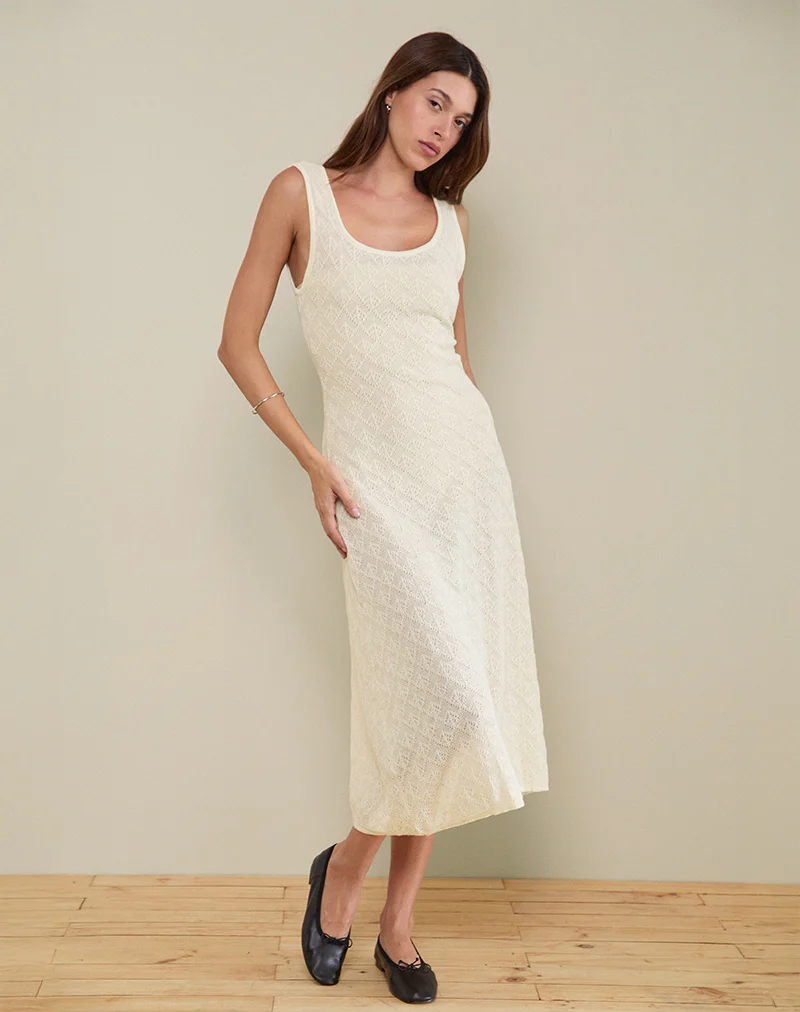 Ashtin Midi Dress in Pointelle Ivory - Image 4