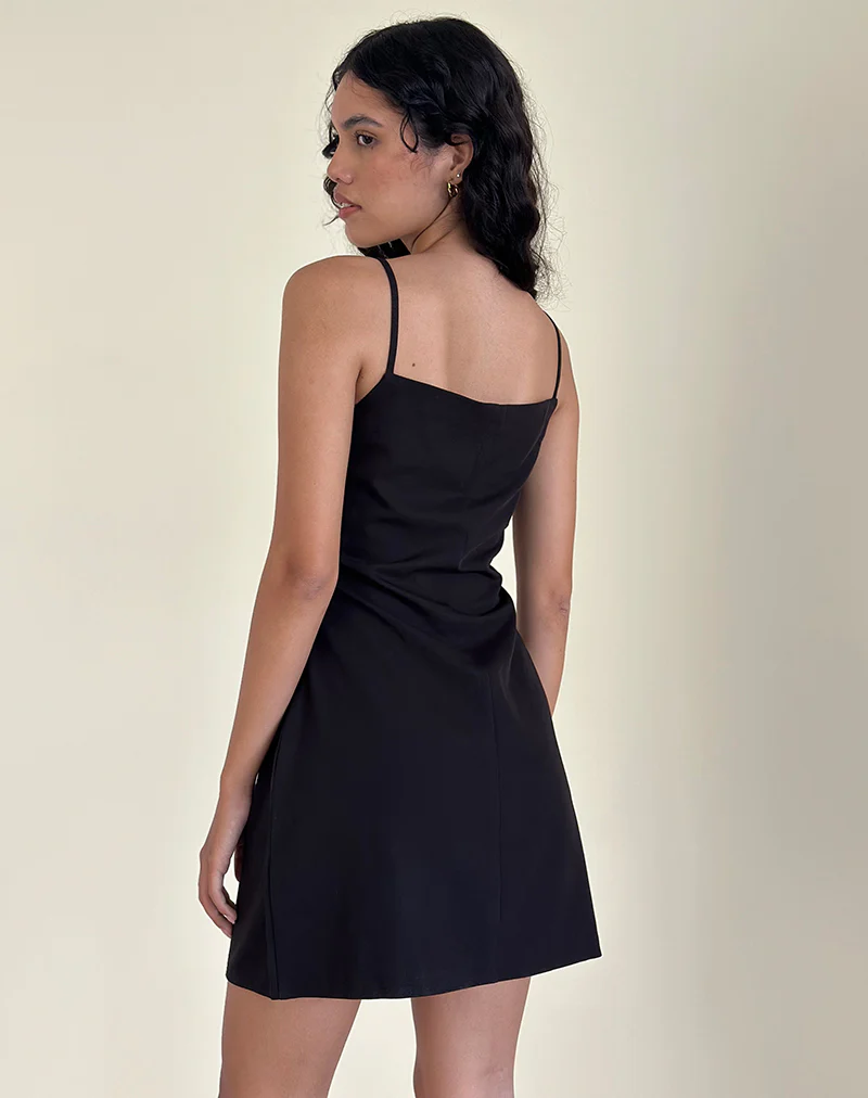 Asinel Mini Dress in Black with Ivory Bow - Image 3