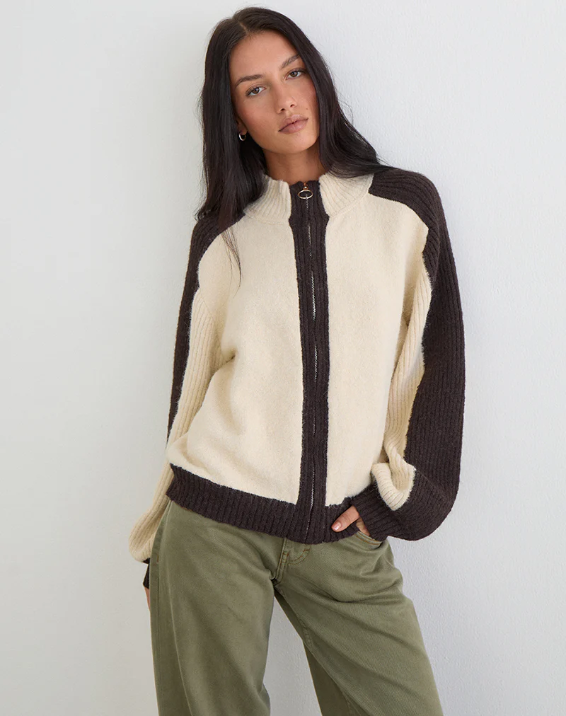 Asrar Jumper in Knit Cream and Brown - Image 3