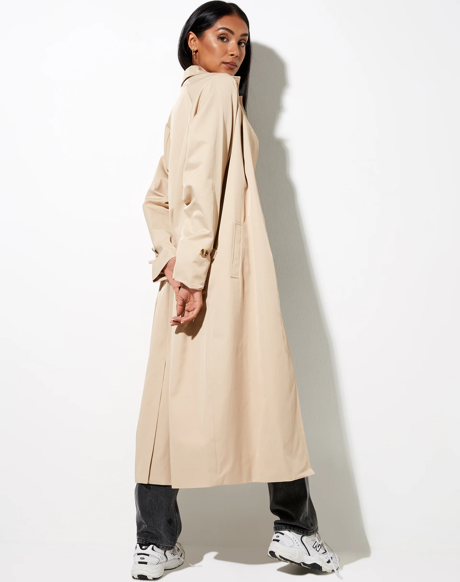 Assa Trench Coat in Beige with Stripe Lining - Image 3