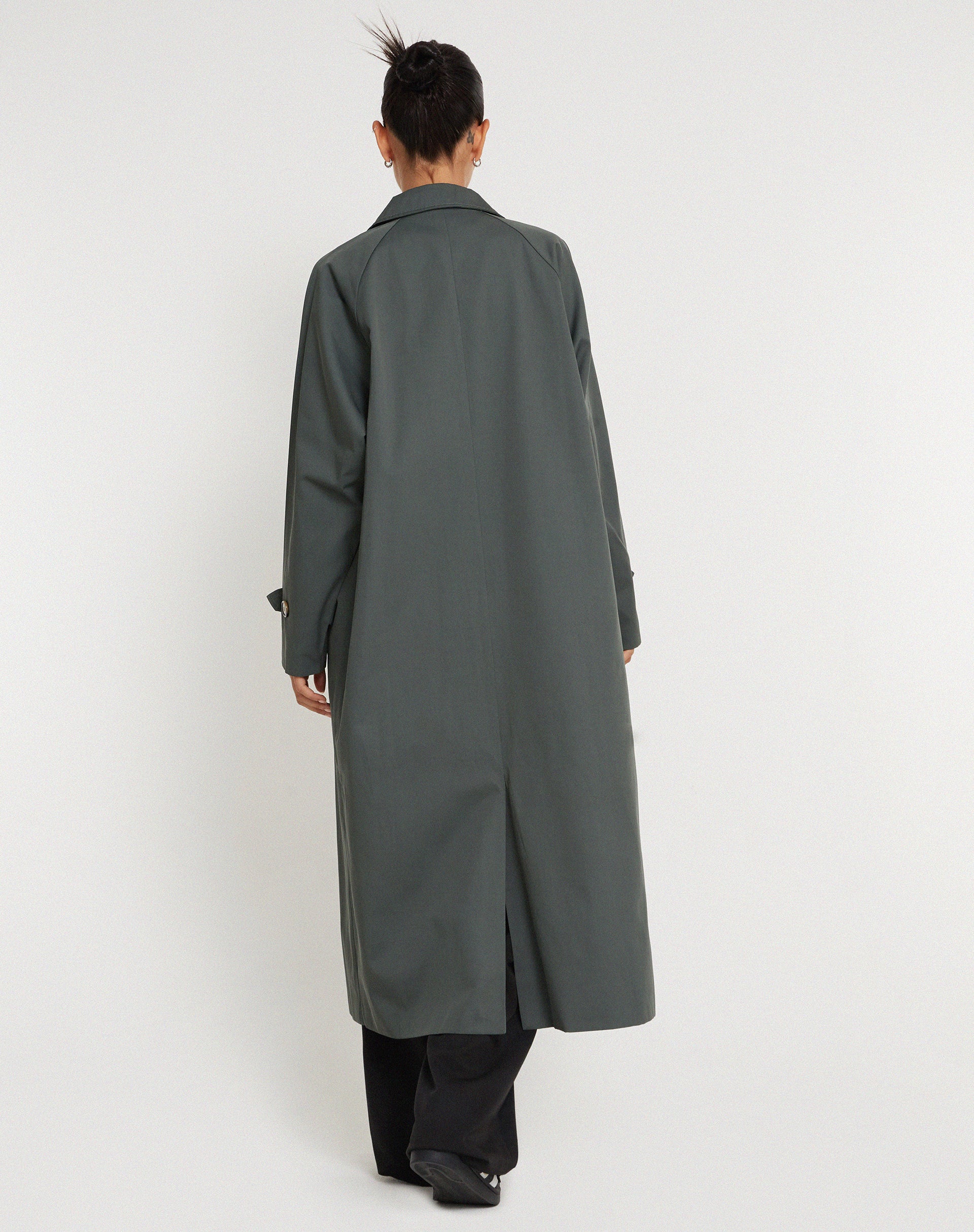 Assa Trench Coat in Light Charcoal with Stripe Lining - Image 3
