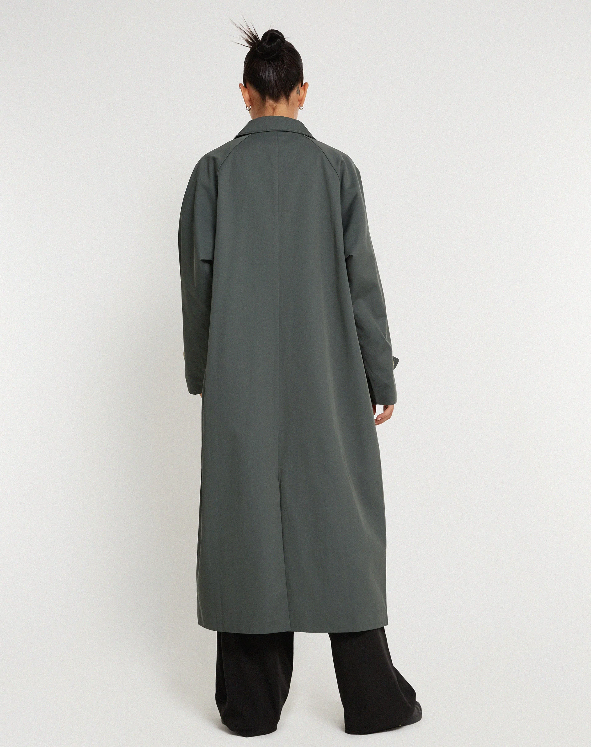 Assa Trench Coat in Light Charcoal with Stripe Lining - Image 5