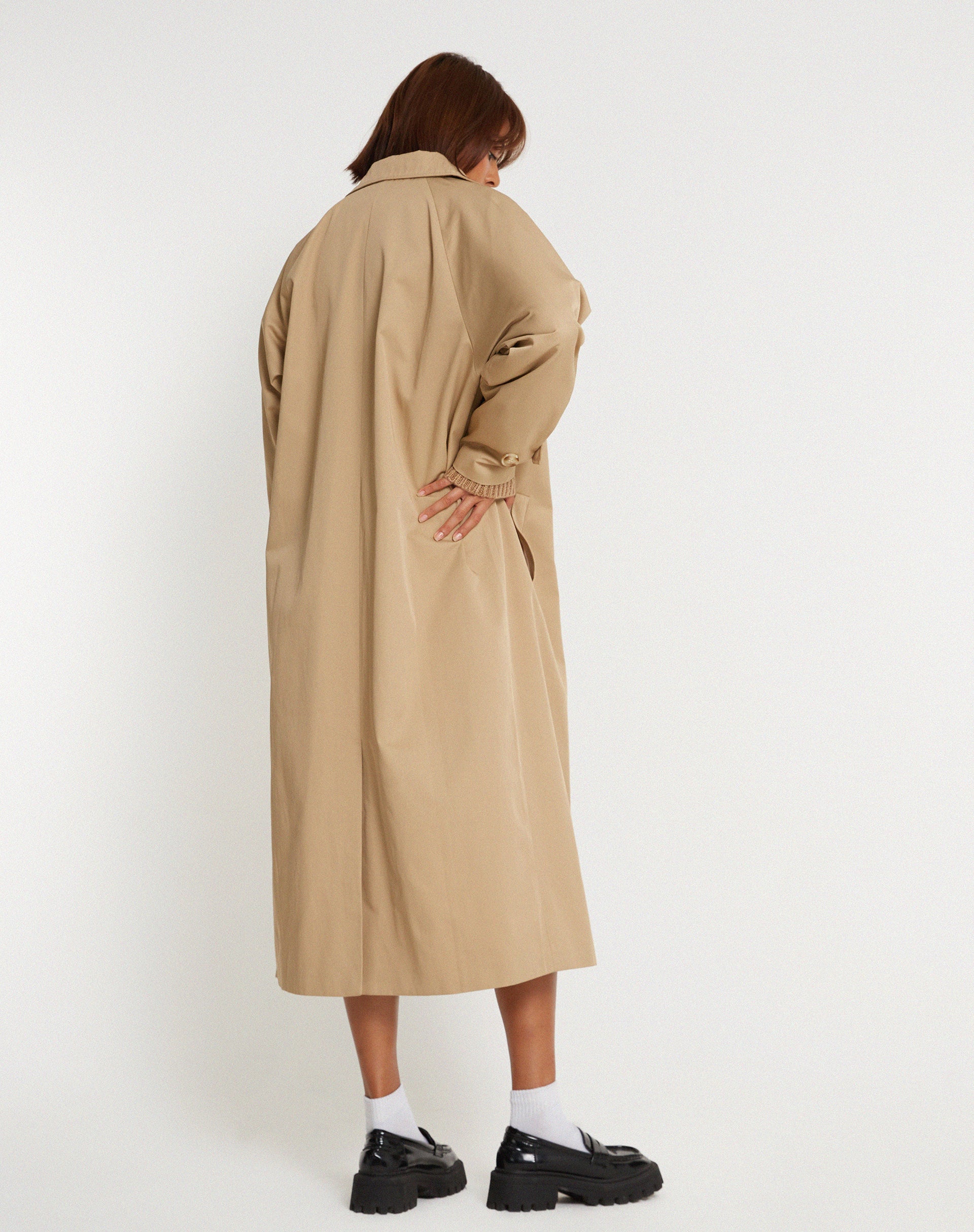 Assa Trench Coat in Tan with Stripe Lining - Image 3