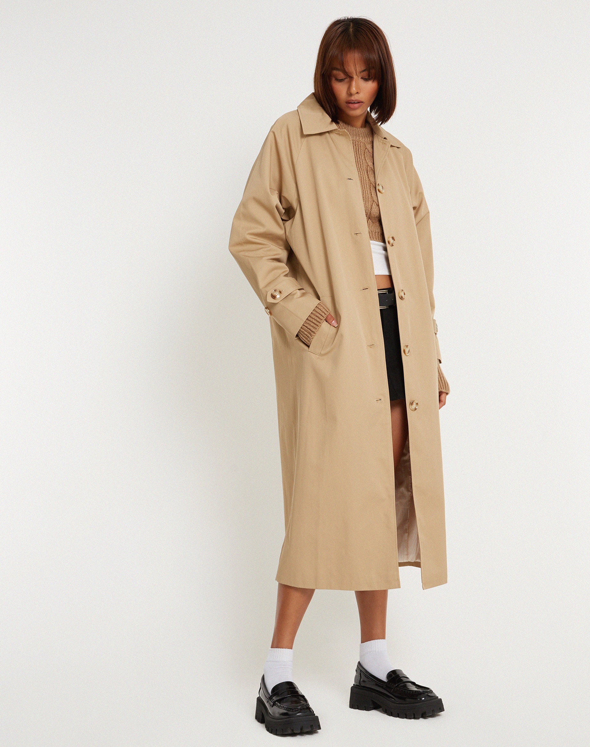 Assa Trench Coat in Tan with Stripe Lining - Image 4