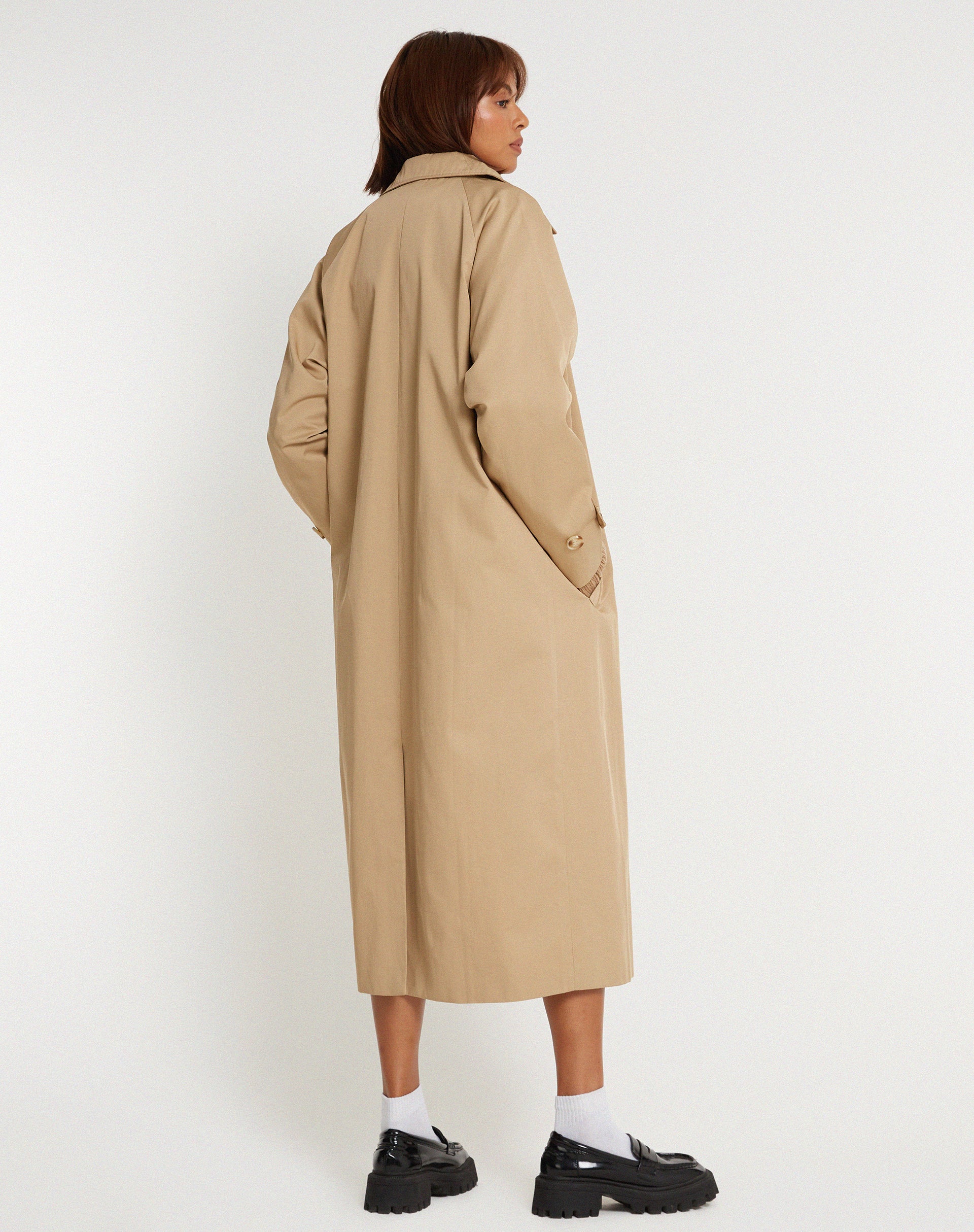 Assa Trench Coat in Tan with Stripe Lining - Image 5