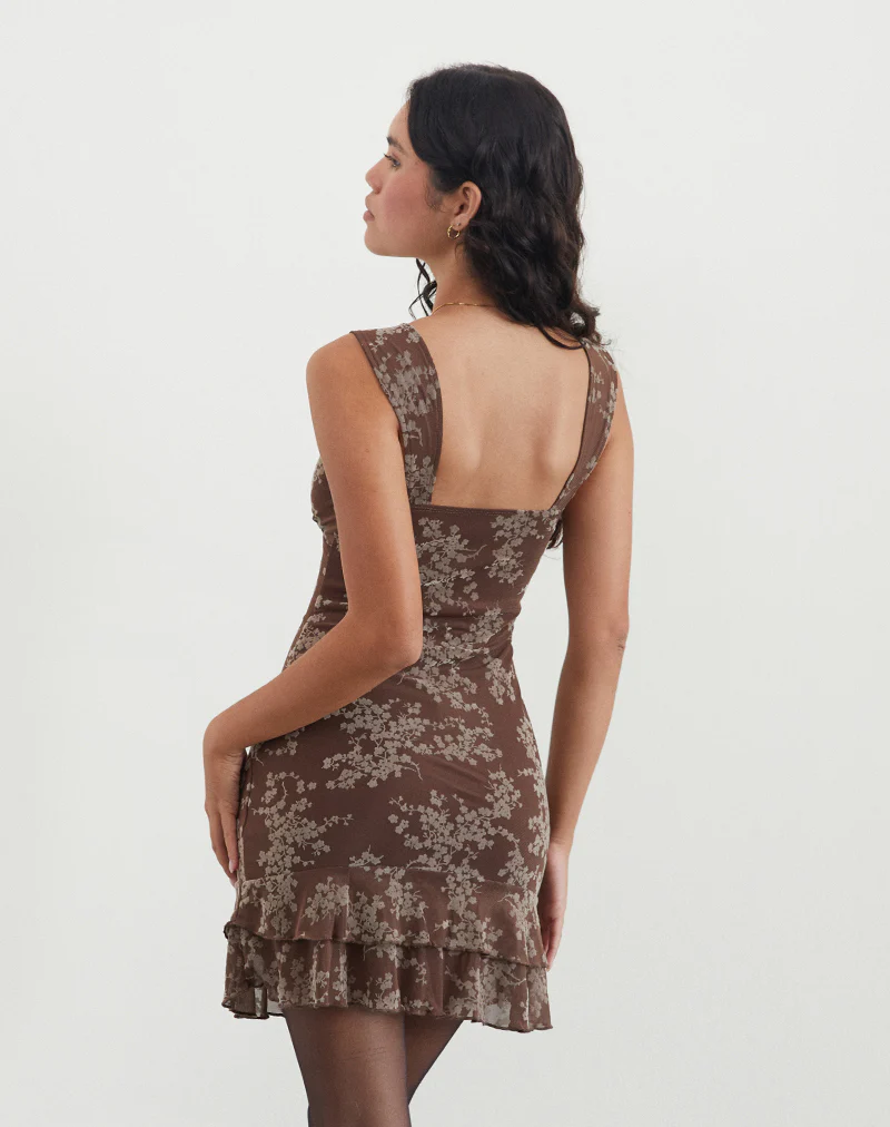 Astika Mini Dress in Blooming Vines Brown - Image 4