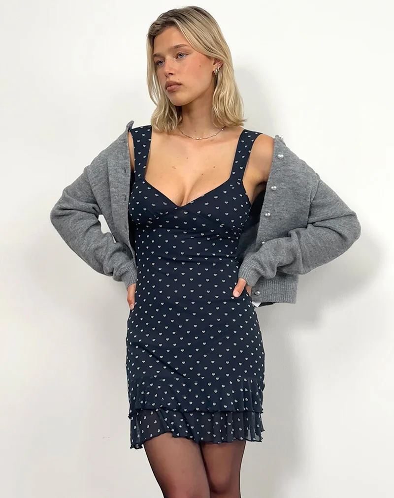 Astika Mini Dress in Heart Flock Navy Yellow - Image 2