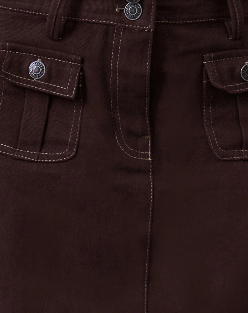 Astor Midi Skirt in Brown with Contrast Stitch - Image 5