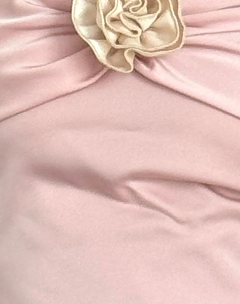Astrum Satin Bandeau Top in Pink with Ivory Rose - Image 6
