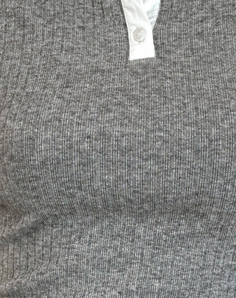 Asuka Knitted Polo Top in Grey Marl - Image 5