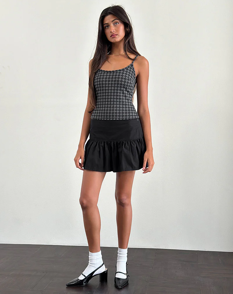 Atarah Knit Cami Top in Argyle Black Grey - Image 2