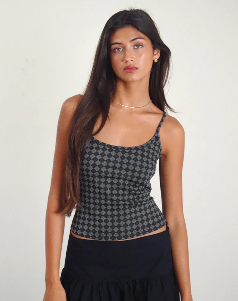 Atarah Knit Cami Top in Argyle Black Grey - Image 4