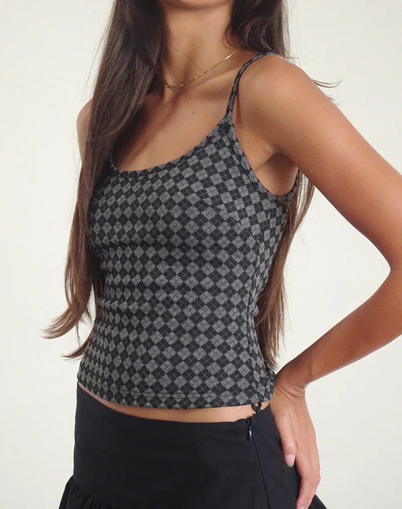 Atarah Knit Cami Top in Argyle Black Grey - Image 5