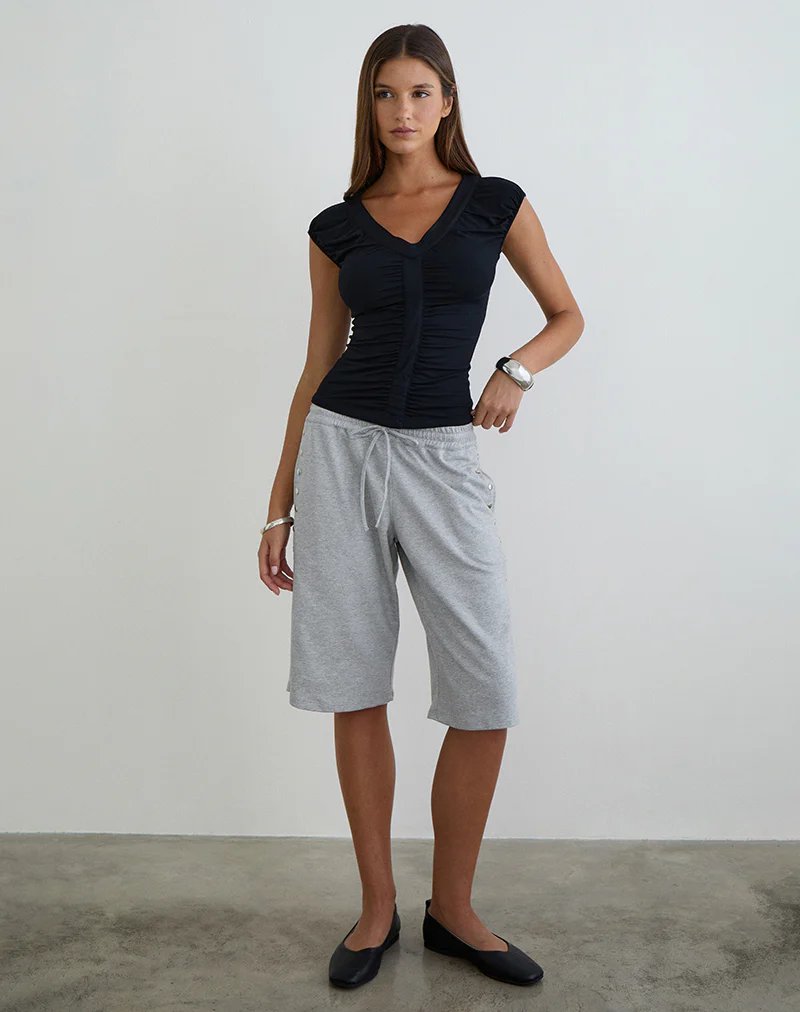 Atheia Gathered V-Neck Top in Rayon Jersey Black - Image 3