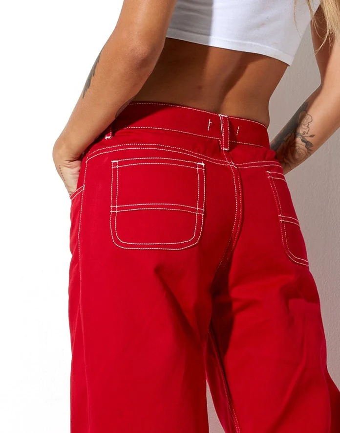 Athene Trouser in Racing Red White Stitch - Image 5