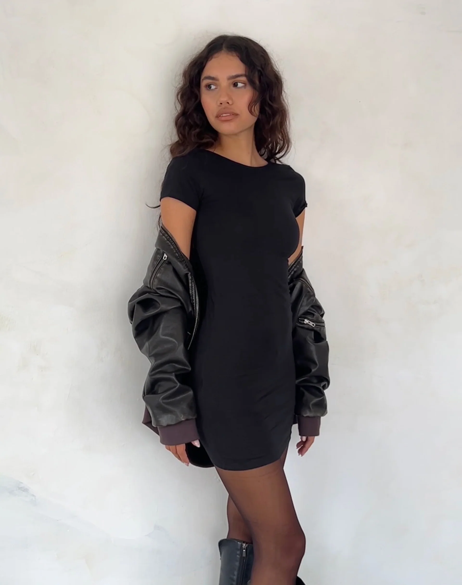 Atina Open Back Mini Dress in Black - Image 2
