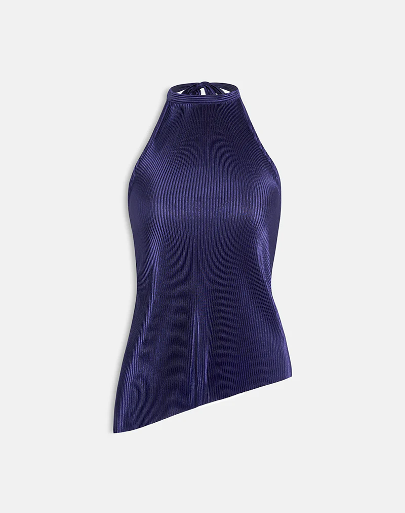 Atsila High Neck Sleeveless Top in Plisse Navy - Image 6