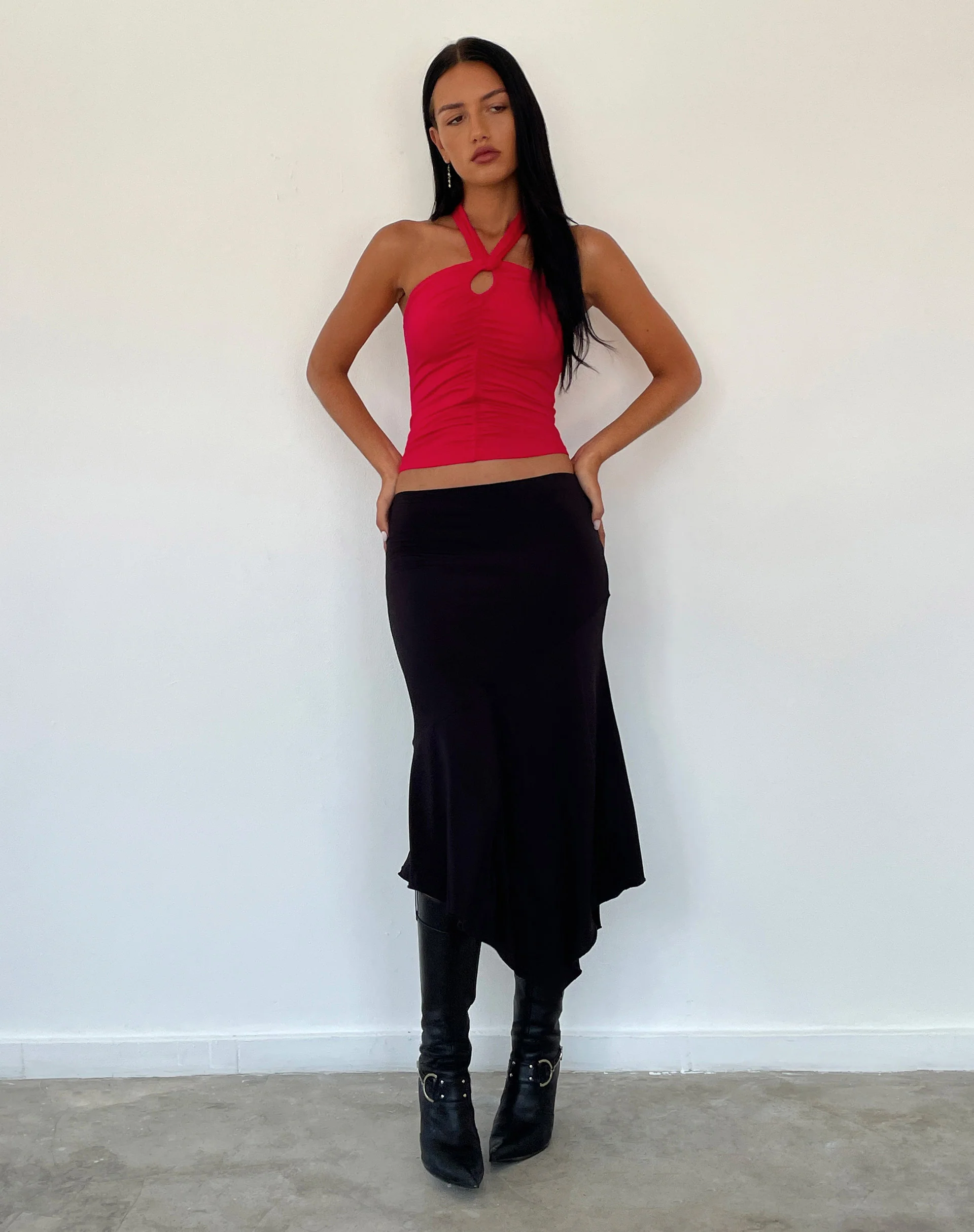 Audrey Halterneck Top in Red Soft Slinky - Image 4