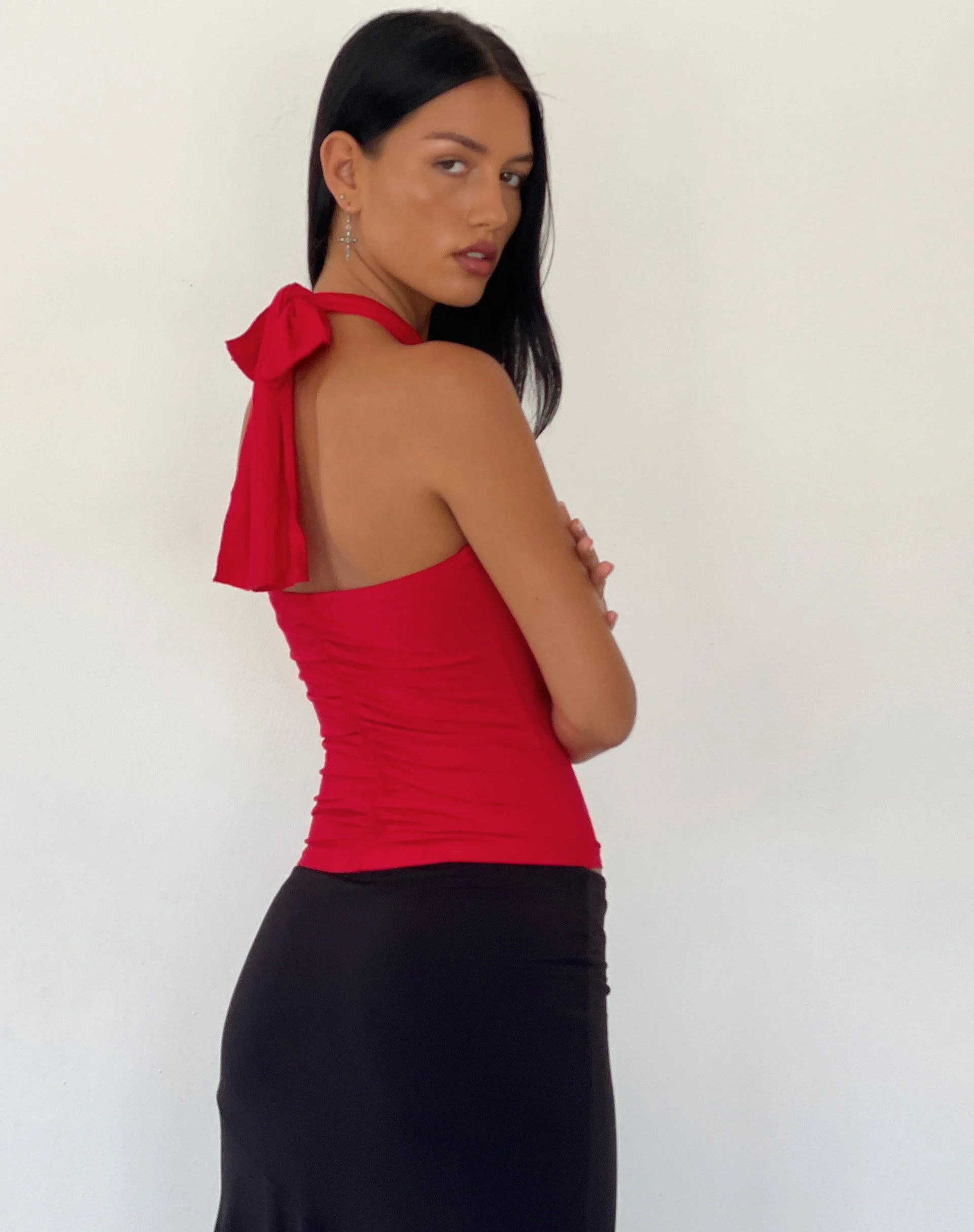 Audrey Halterneck Top in Red Soft Slinky - Image 5