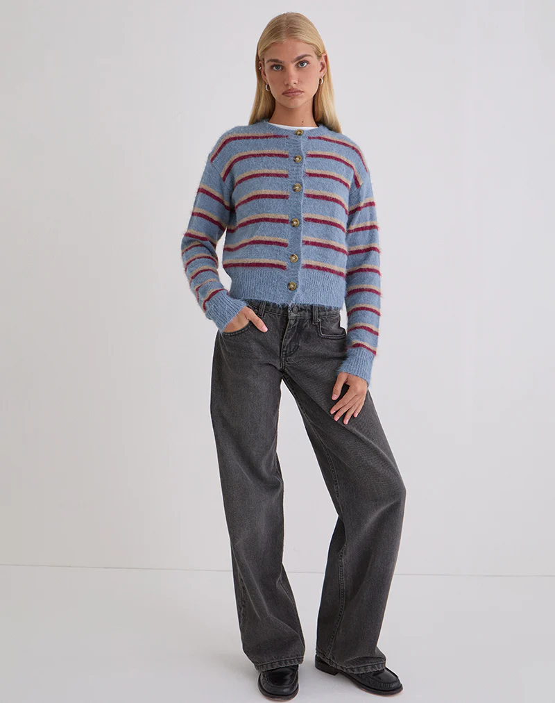 Audrina Cardigan in Blue and Red Stripe - Image 3