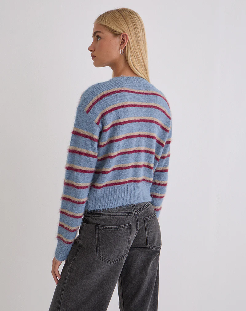 Audrina Cardigan in Blue and Red Stripe - Image 4