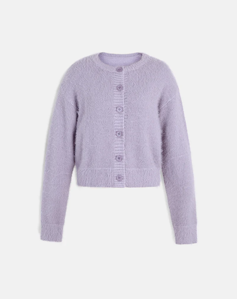 Audrina Cardigan in Fluffy Knit Dusty Lilac - Image 2