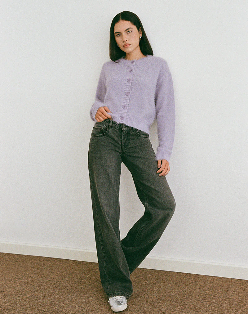 Audrina Cardigan in Fluffy Knit Dusty Lilac - Image 3
